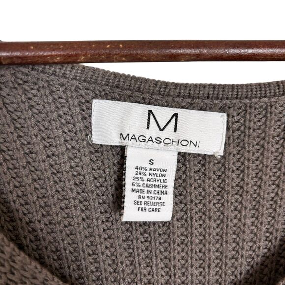 Magaschoni Gray Taupe Knit Tunic Vneck Sweater Womens Small Rayon Cashmere Blend - Picture 3 of 4